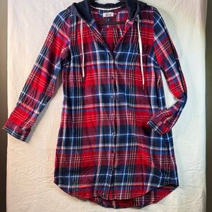 Tommy Hilfiger Red, Navy & White Plaid Hooded Shirt